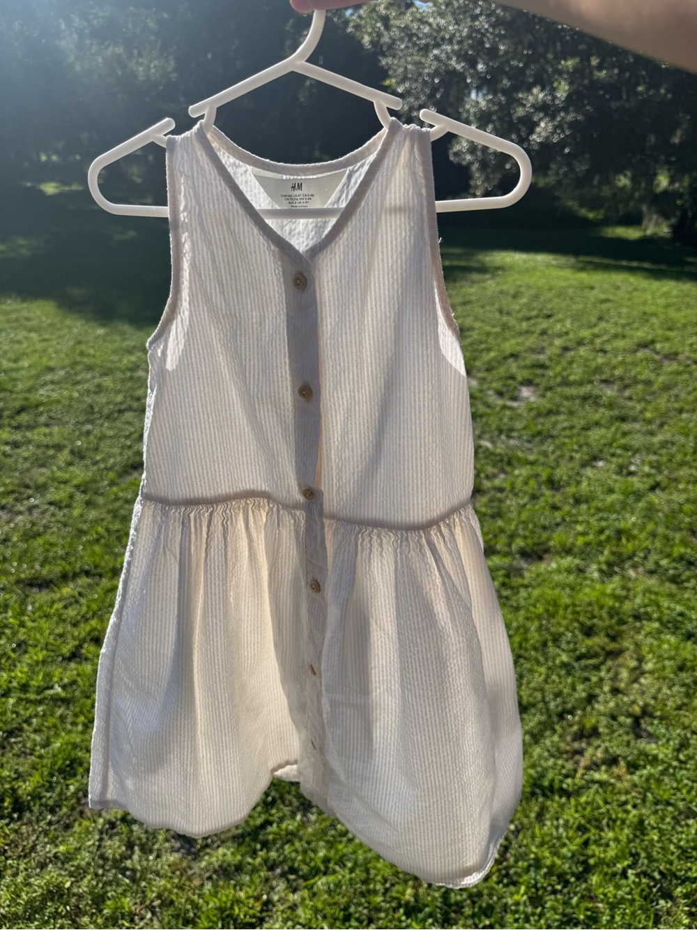 H&M Girls Cream Button-Front Sleeveless Dress